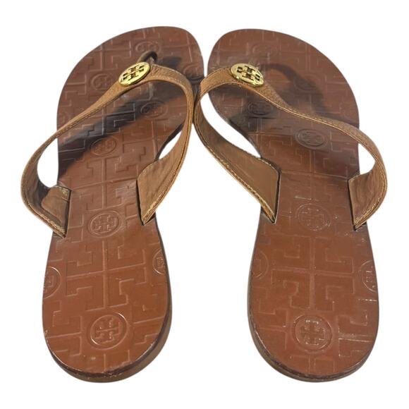 TORY BURCH Women’s Brown Leather Sandals Size 9 Thora Thong Flip Flops - Picture 7 of 8